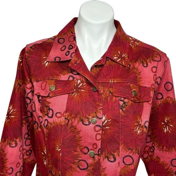 French Laundry burgundy print denim jacket size L - Picture 2 of 13